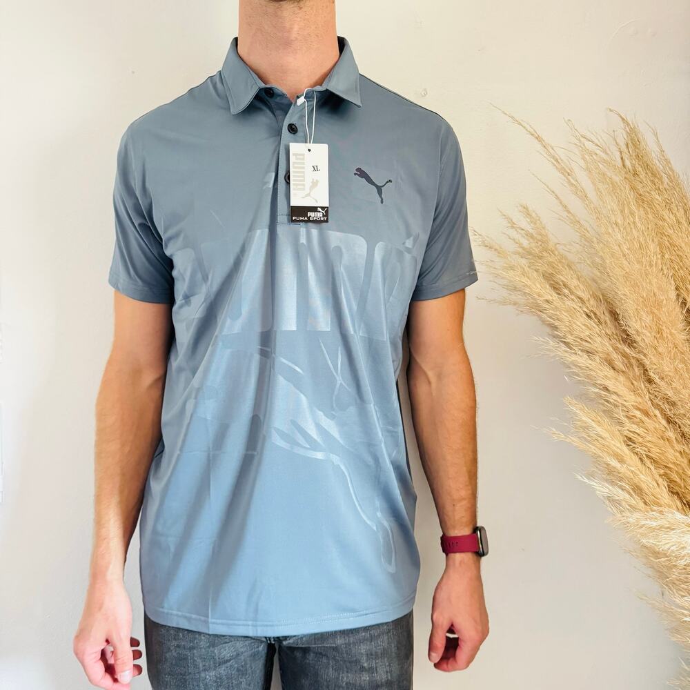 NEW MENS PUMA Silver Grey Golf Tennis Polo Collar Short Sleeve $80 Shirt Top XL